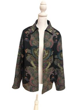 Coldwater Creek Black Paisley-Print Blazer with Multicolor Accents
